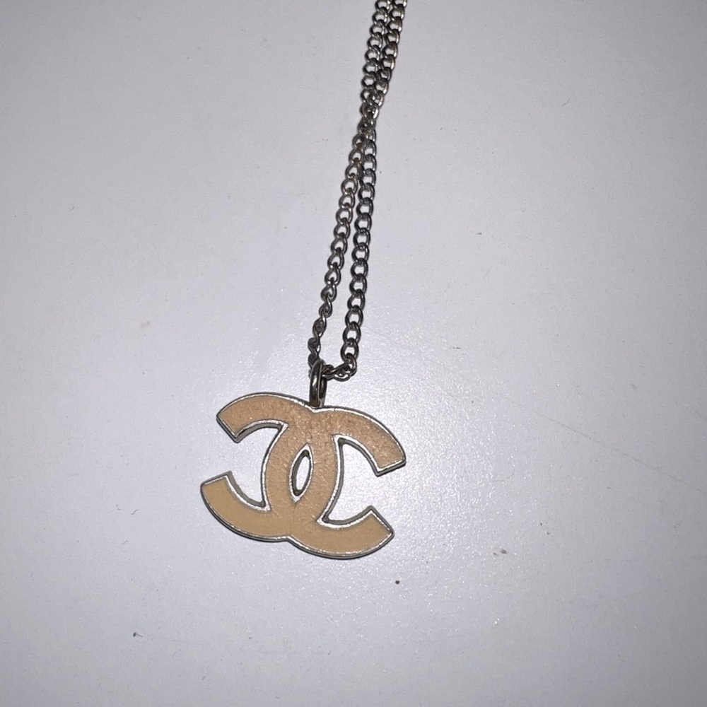 Chanel Vintage CC White Enamel Pendant Necklace